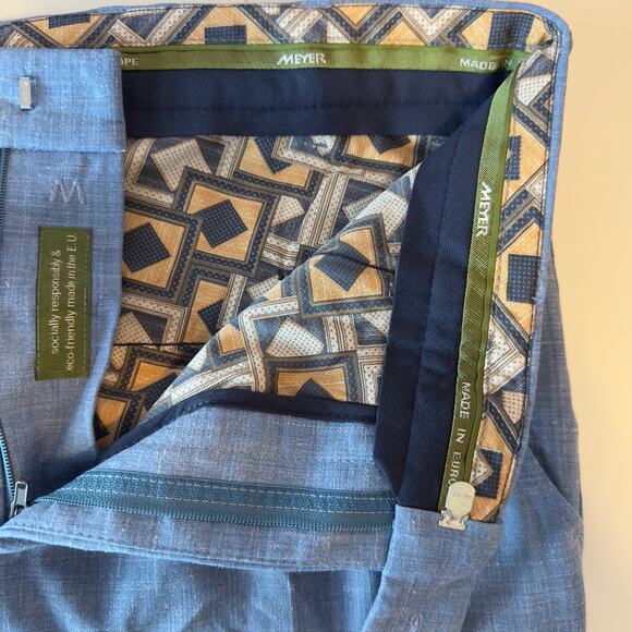 NWT Meyer Men’s Bonn Modern Fit 4-Way Stretch Dress Pants Size 48 (US 32) Blue - Picture 3 of 9